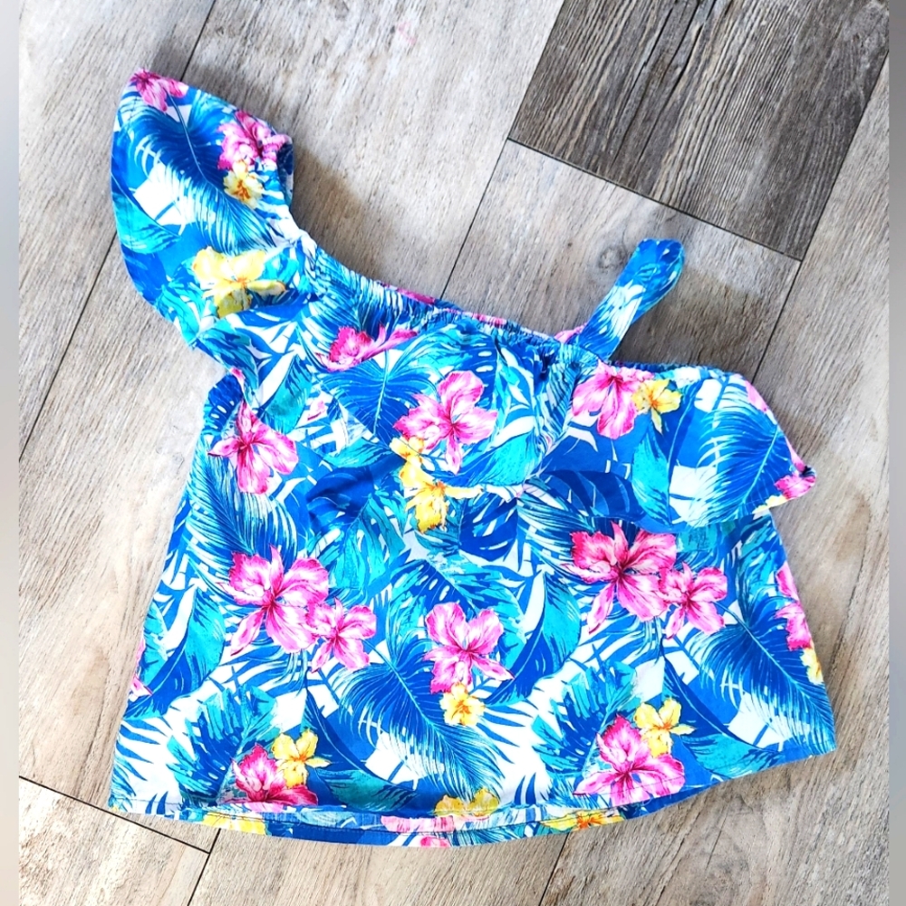 Girls One Shoulder Ruffle Floral Tanki